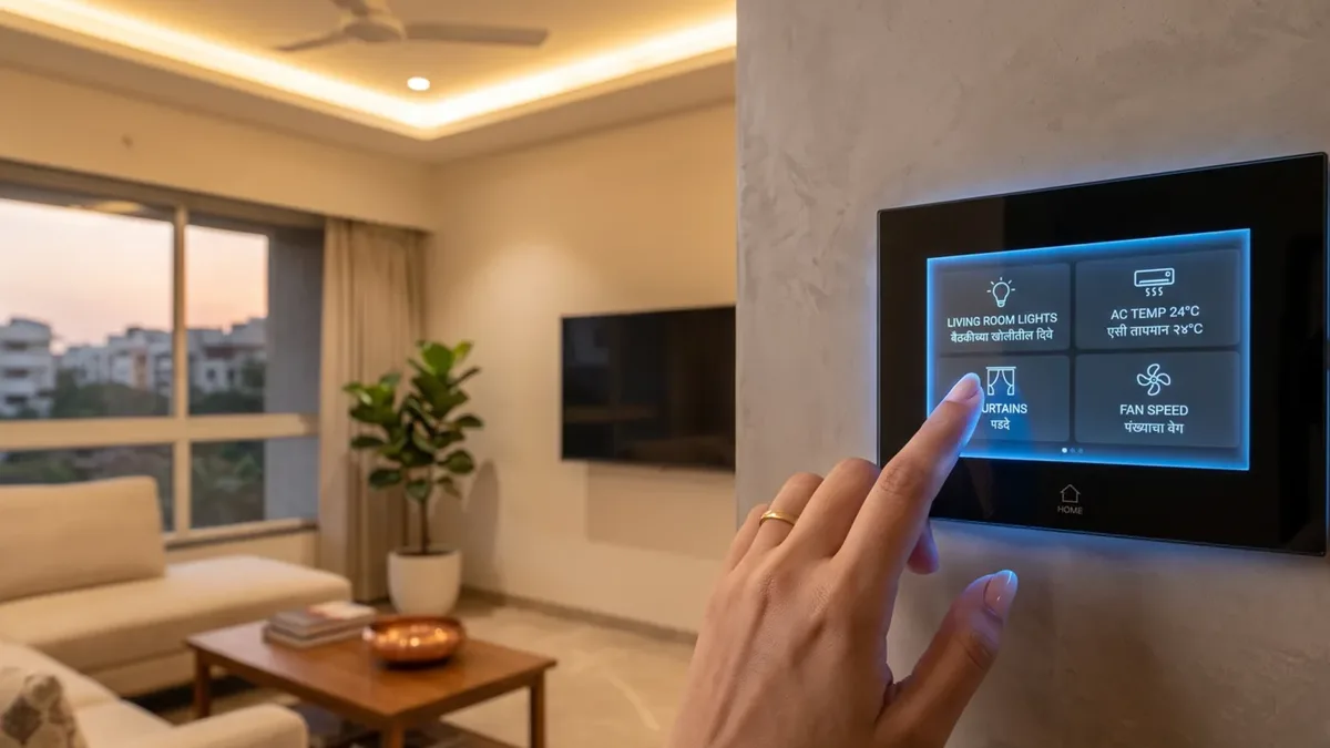 Smart home glass control panel with Marathi and English interface